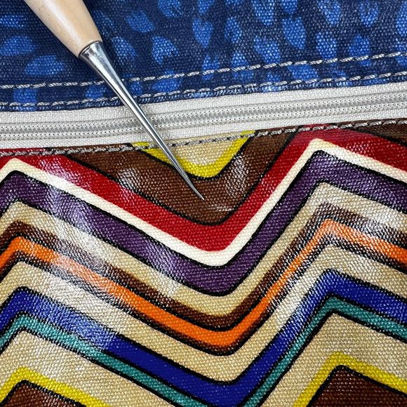 Fossil Key-Per Crossbody Bag Coated Canvas Aztec Chevron Print Blue Denim Trim‎ - Picture 16 of 16